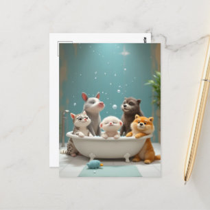 Carte Postale Animaux amusants dans la baignoire
