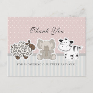 Carte Postale Animaux Bébés Rose Remerciement Baby Shower
