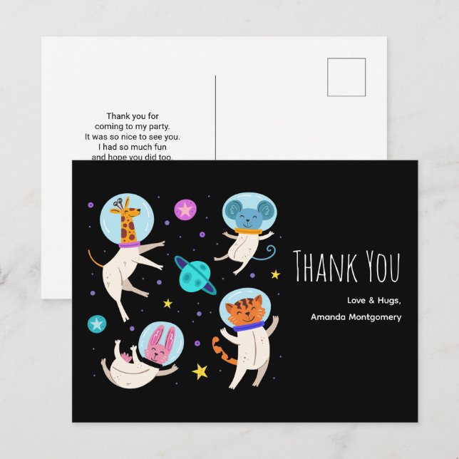 Carte Postale Animaux d'astronaute mignons flottant dans l'espac (Devant / Derrière)