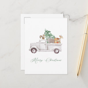 Carte Postale Animaux de bois en vacances de camion blanc