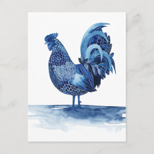 Carte Postale Animaux de ferme bleu Cobalt - Coq