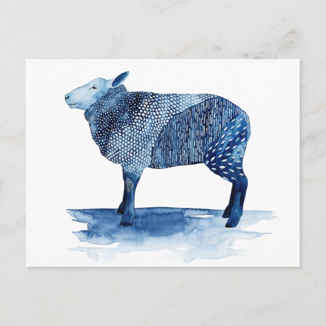 Carte Postale Animaux de ferme de bleu de cobalt - moutons (Devant)