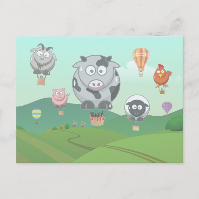 Carte Postale Animaux de la ferme à ballon à air chaud (Devant)