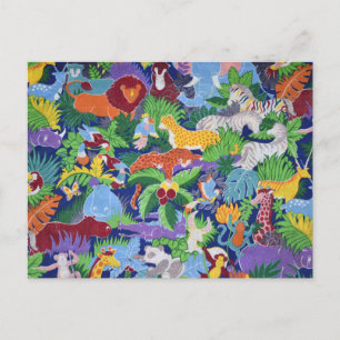 Carte Postale Animaux de la jungle colorée