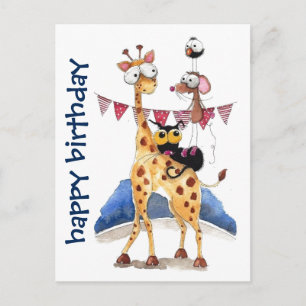 Carte postale - Animaux de Whimsical Joyeux Annive