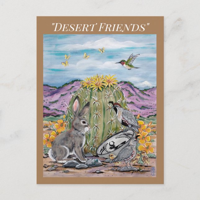 Carte Postale Animaux du sud-ouest du désert Faune Lapin Cactus (Devant)