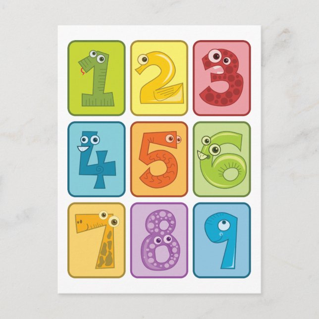 Carte Postale Animaux et numéros (Devant)