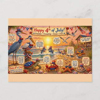 Carte Postale Animaux marins patriotiques de la plage