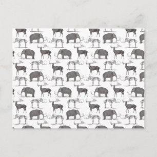 Carte Postale Animaux préhistoriques - Mammoth laineux et Megace