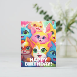 Carte Postale Anime drôle de chatons coupe miaou-tique d'anniver