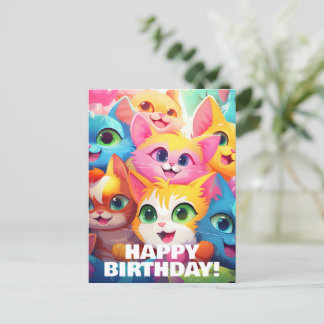 Carte Postale Anime drôles de chatons miaulent un anniversaire f
