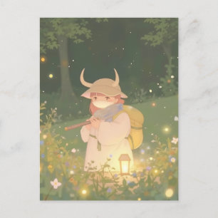 Carte Postale Anime Ethérée fille avec des cornes dans la prairi