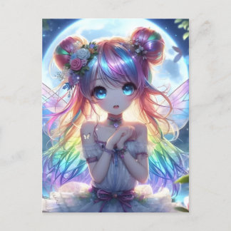 Carte Postale Anime Girl Arc-en-ciel Chanter Lune Fée
