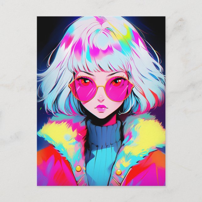 Carte Postale Anime Girl Art moderne coloré (Devant)