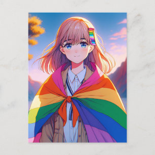 Carte Postale Anime Girl avec LGBTQIA+ Cape