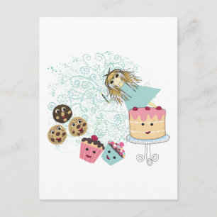 Carte Postale Anime Girl Cupcakes, Cookies, Gâteau et Baguette m