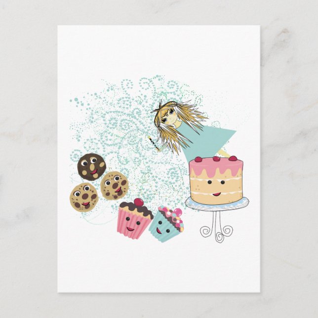 Carte Postale Anime Girl Cupcakes, Cookies, Gâteau et Baguette m (Devant)