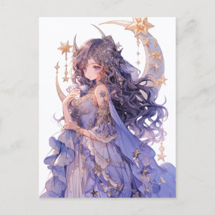Carte Postale Anime Girl Purple Moon Princess Imaginaire Art