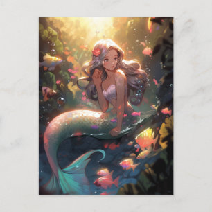 Carte Postale Anime Mermaid Girl Imaginaire Art