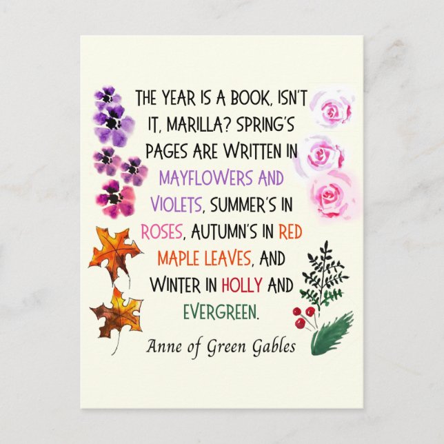 Carte Postale Anne of Green Gables Fleurs Feuilles à la main (Devant)