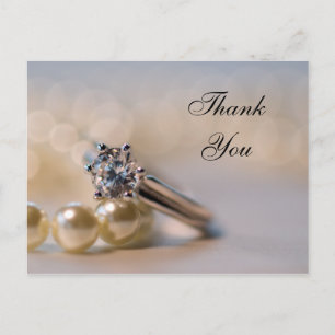Carte Postale Anneau de diamant et perles Mariage Merci