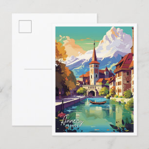 Carte Postale Annecy France Illustration de voyage vintage Art