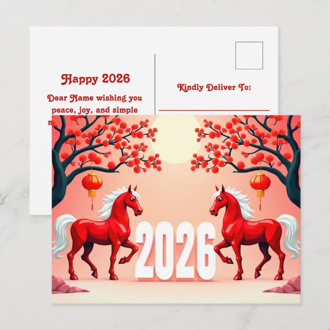 Carte Postale Année du cheval 2026 (Devant / Derrière)