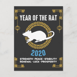 Carte Postale Année du zodiaque chinois du Rat 2020 Inspirante