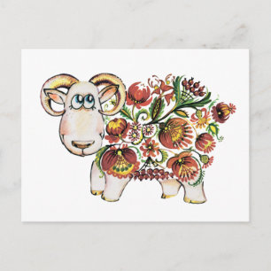 Carte Postale Année d'un mouton - Petrykivsky Peinture ukrainien