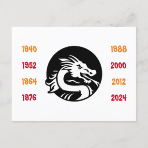 Carte Postale Années chinoises du Dragon 1940 à 2024