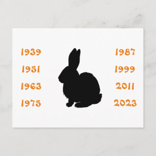 Carte Postale Années chinoises du Lapin 1939 à 2023