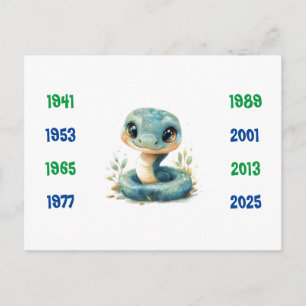 Carte Postale Années chinoises du serpent 1941 à 2025