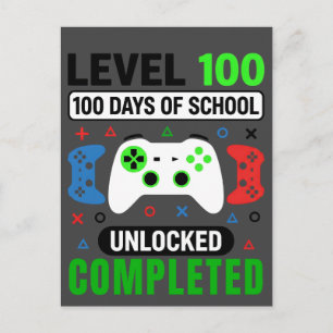 Carte Postale anniversaire 100 Jours d'école Niveau Débloqué Jou