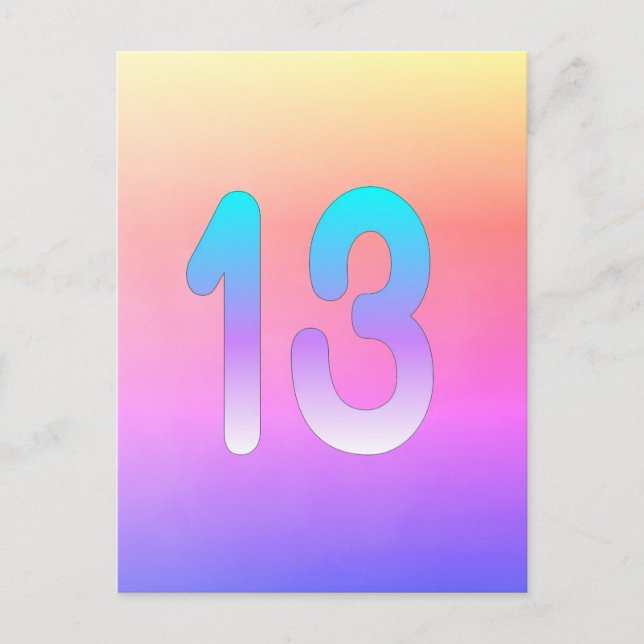 Carte Postale Anniversaire 13 Ans Dégradé Bleu Rose Violet (Devant)