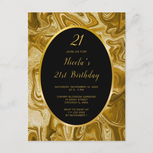 Carte Postale Anniversaire 21 ans Marbre Agate Or (Devant)