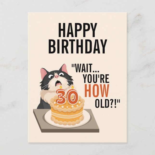 Carte Postale Anniversaire 30 ans Chat Noir et Blanc Humour Mign (Devant)