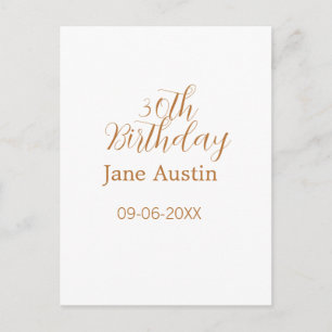 Carte Postale anniversaire 30 ans cuivre marron simple élégant n