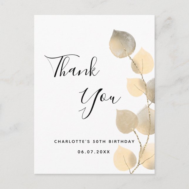 Carte Postale Anniversaire 50 eucalyptus d'or merci (Devant)