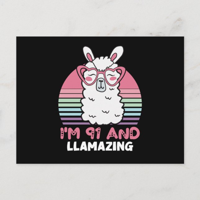 Carte Postale Anniversaire 91 ans Llamazing Llama Cadeau d'anniv (Devant)