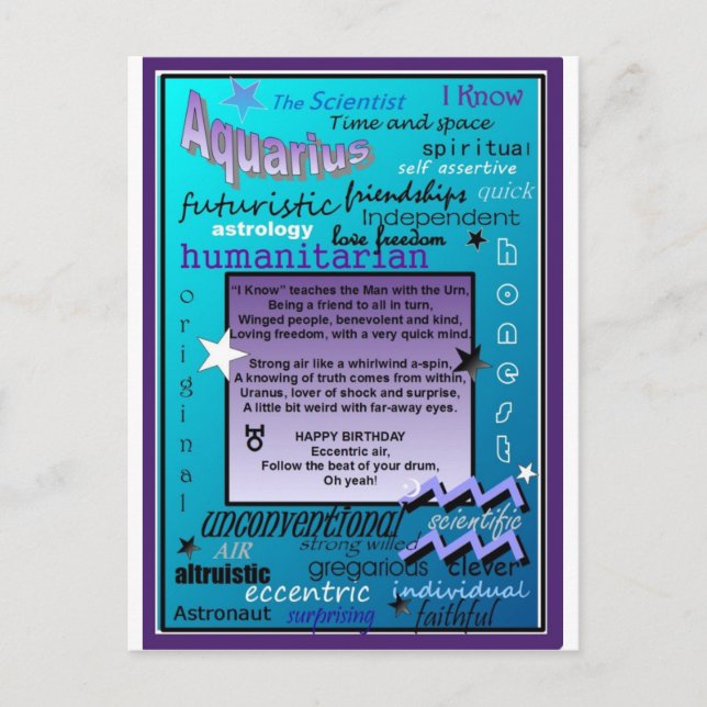 CARTE POSTALE ANNIVERSAIRE AQUARIIUS (Devant)