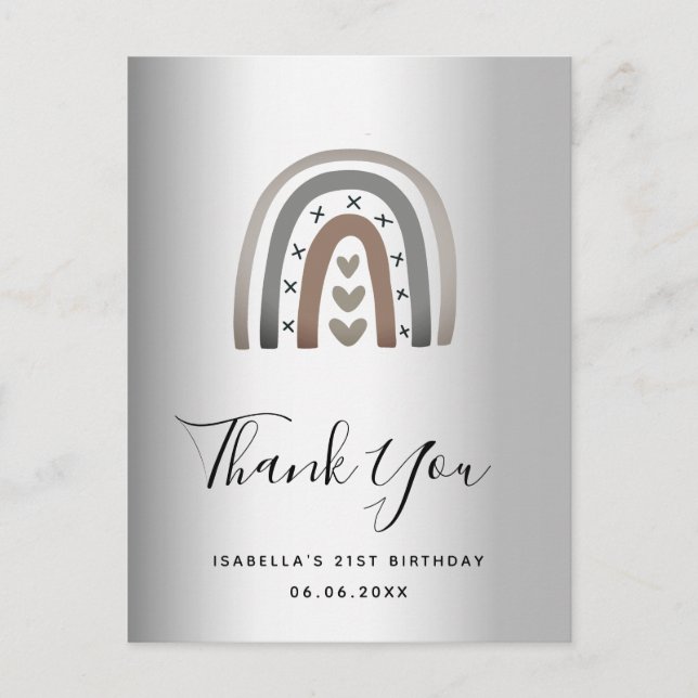 Carte Postale Anniversaire arc-en-ciel argent moderne merci (Devant)