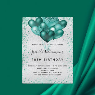 Carte Postale Anniversaire argent turquoise parties scintillant 