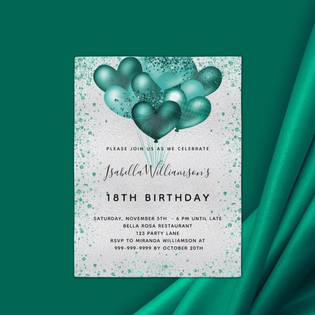 Carte Postale Anniversaire argent turquoise parties scintillant  (Créateur téléchargé)