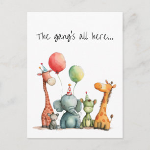 Carte Postale Anniversaire avec des animaux de dessin animé mign