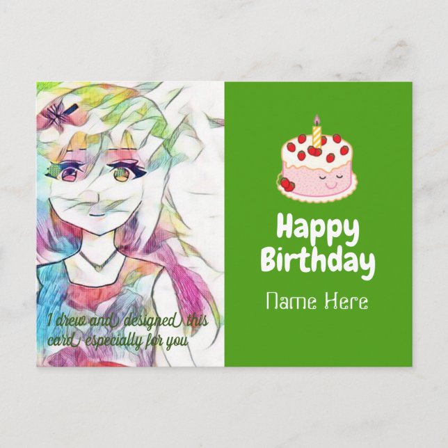 Carte postale anniversaire avec dessins animés (de (Devant)