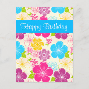 Carte postale Anniversaire bleu rose et orange