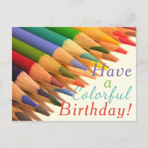 Carte Postale "Anniversaire coloré" Crayons colorés
