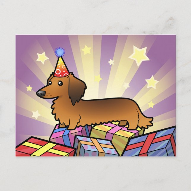 Carte Postale Anniversaire Dachshund (longhair) (Devant)