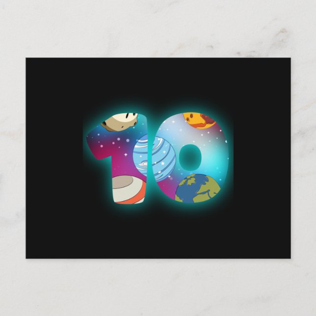 Carte Postale ANNIVERSAIRE DANS L'ESPACE 10 Anniversaire Garçon  (Devant)