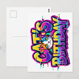 Carte Postale Anniversaire de chat Arc-en-ciel Glitch